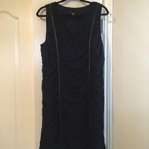 Runched navy dress with leather details